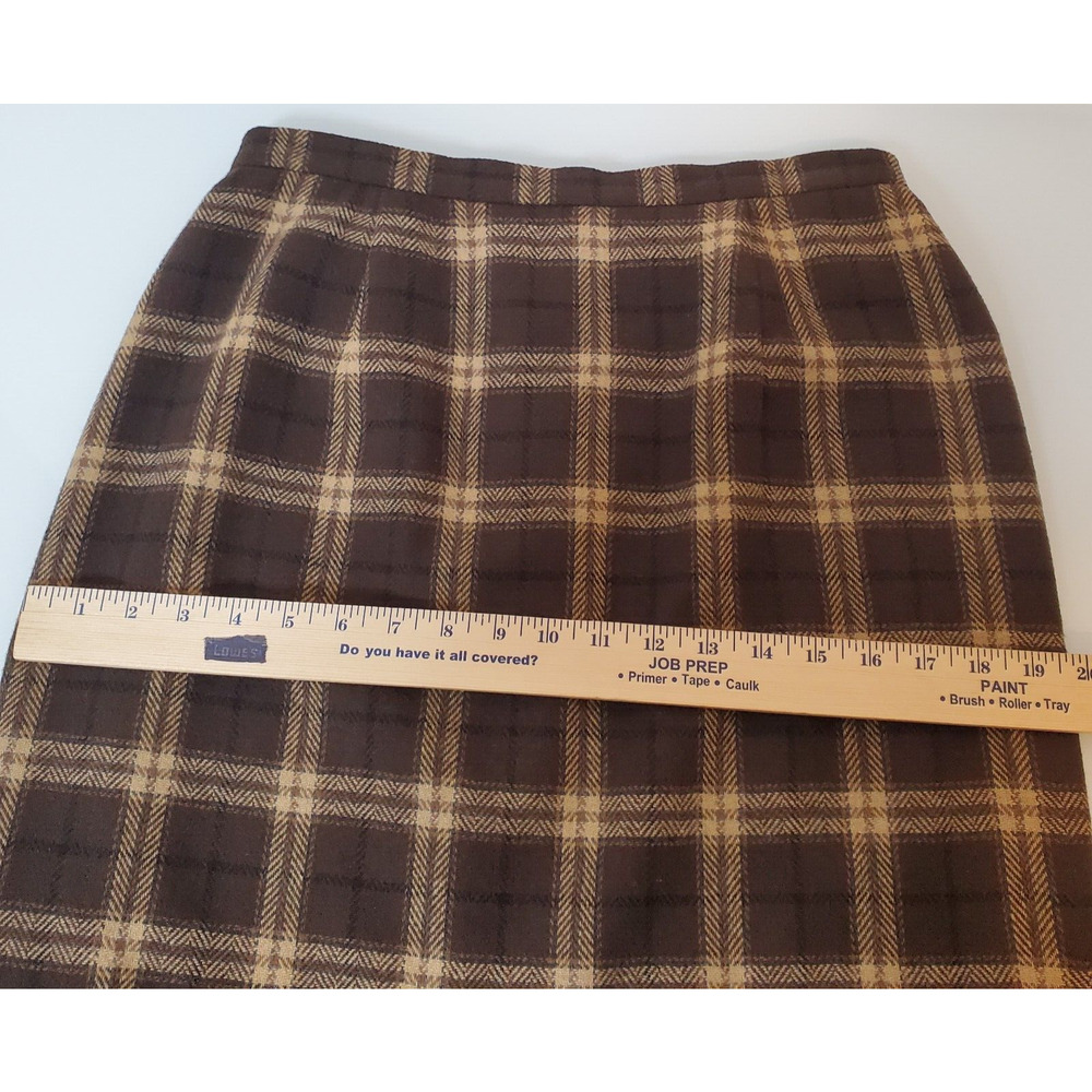 VTG Y2K Briggs Petites Womens Brown Plaid Midi Skirt Lined Wool Blend SZ 12P - Picture 8 of 11